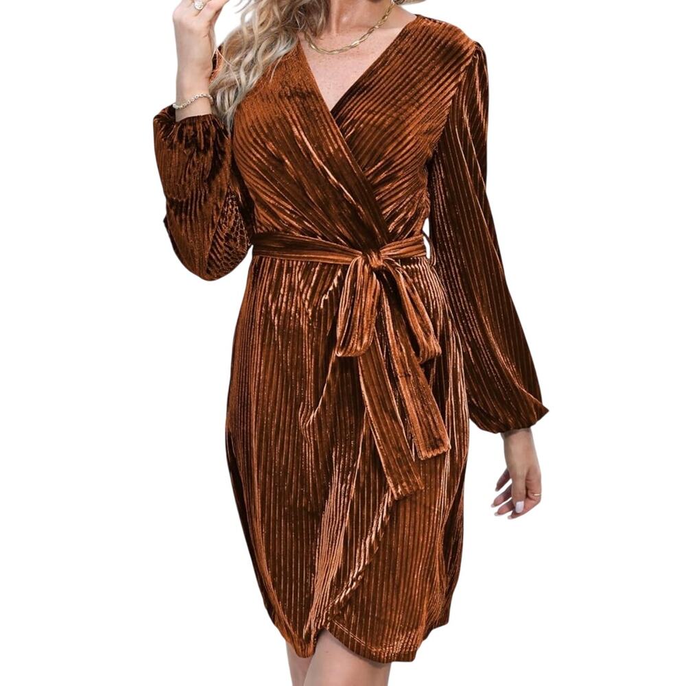 Naggoo Women's Long‎ Sleeve Wrap Dress Semi Formal, Large